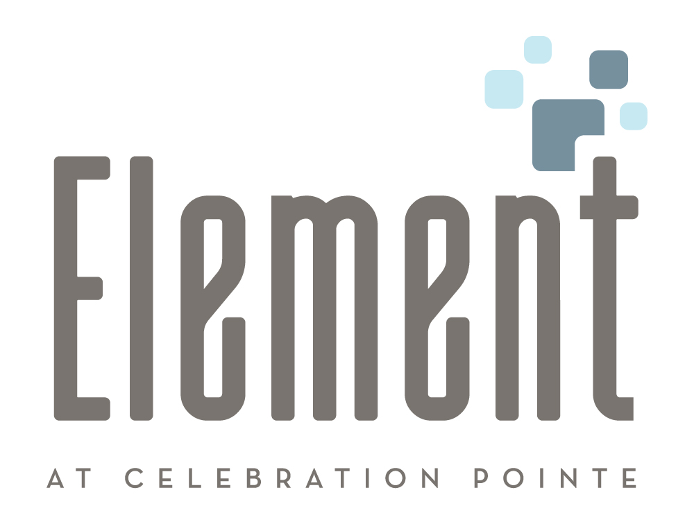 A logo with the word Element in grey and a graphic of squares in blue and grey.